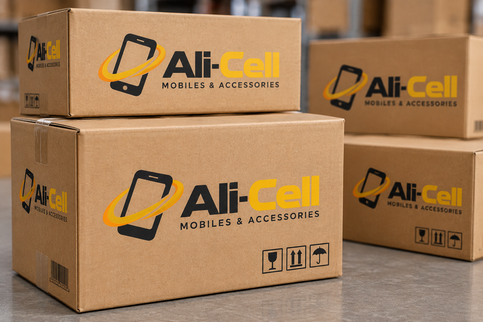 Ali-Cell cartons packed for online orders and shipping to Syria