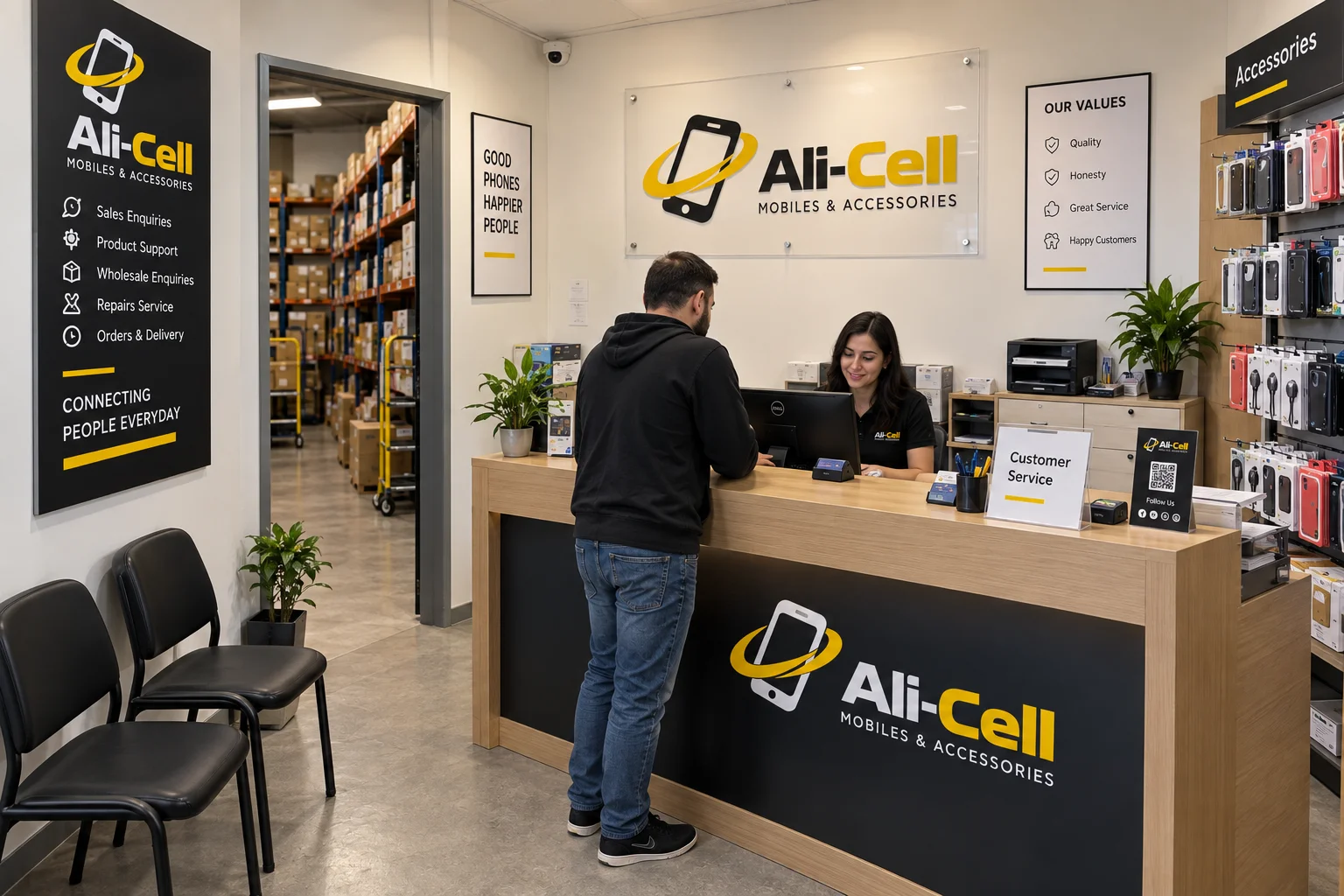 Ali-Cell reception desk for wholesale enquiries
