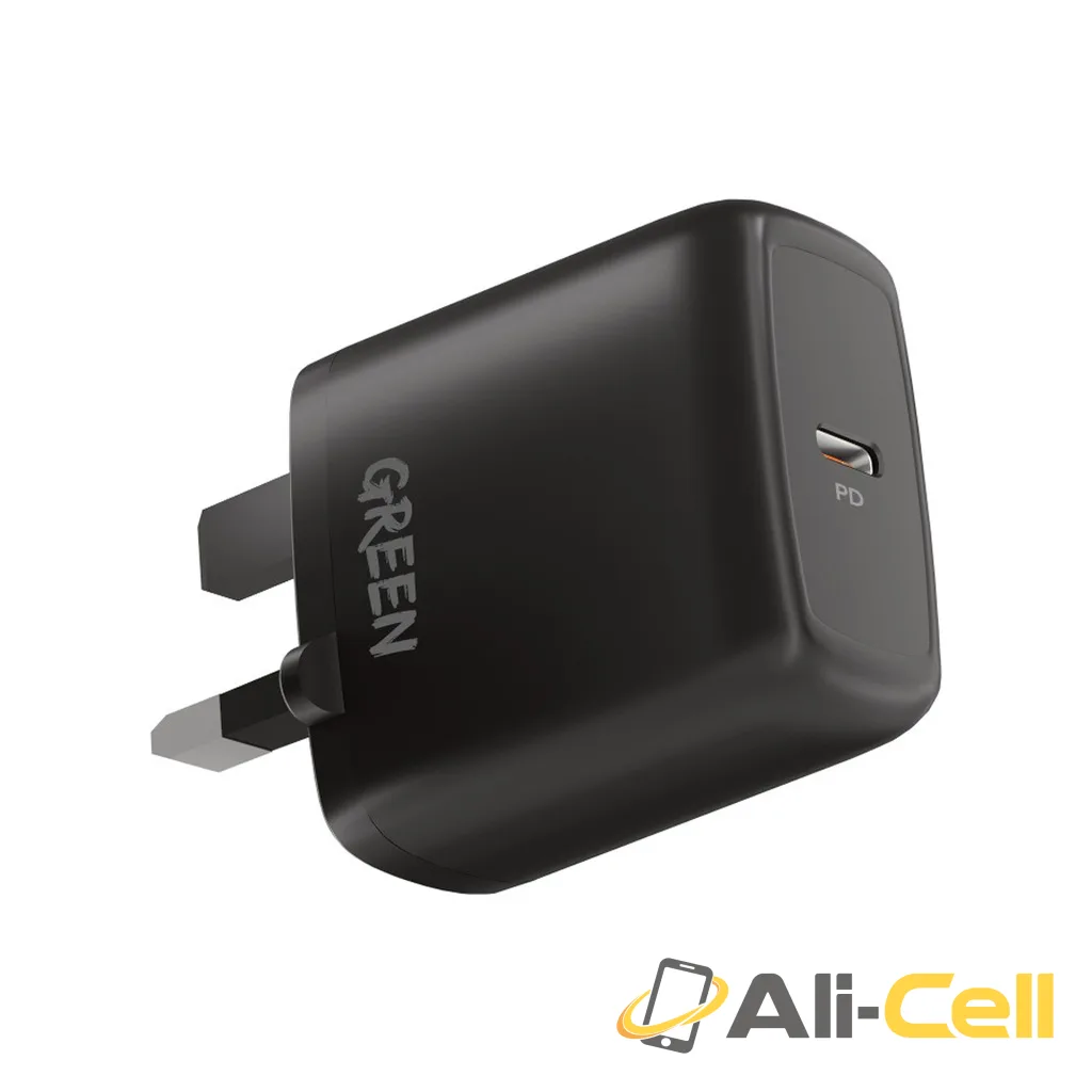 Green Lion Type-C Port Wall Charger 20W UK - Black