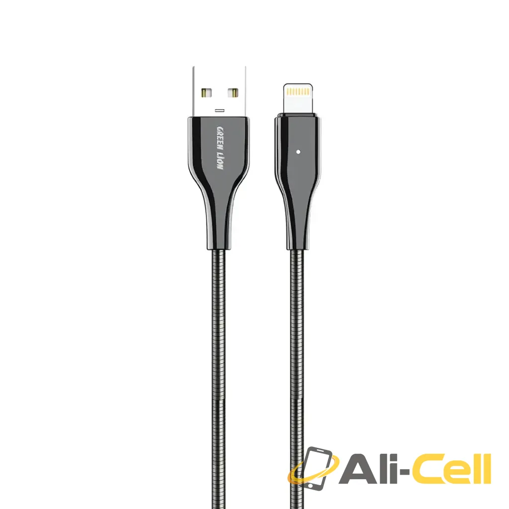 Green Lion USB-A To Lightning Metal Spring Hose Cable - Silver