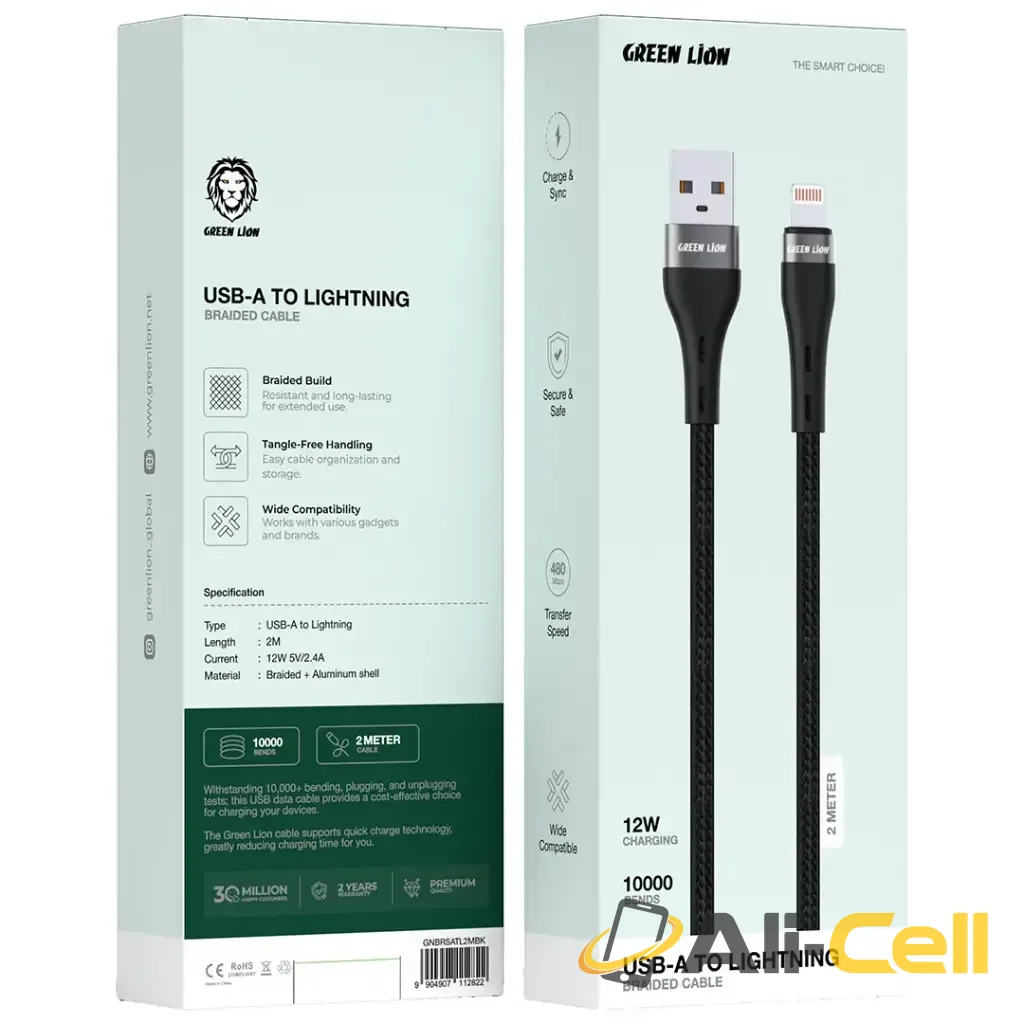 Green Lion USB-A to Lightning Braided Cable - Black — 2