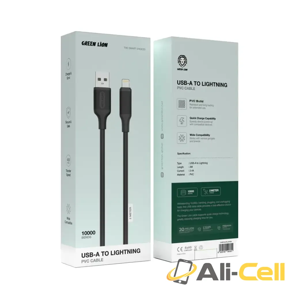 Green Lion USB-A to Lightning PVC Cable 2M - Black — 2