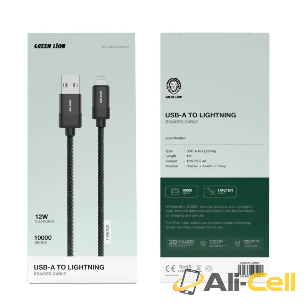Green Lion USB-A to Lightning Braided Cable 1m 12W - Black — 2