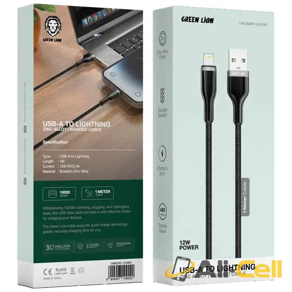 Green Lion USB-A to Lightning Zinc Alloy Braided Cable - Black — 2