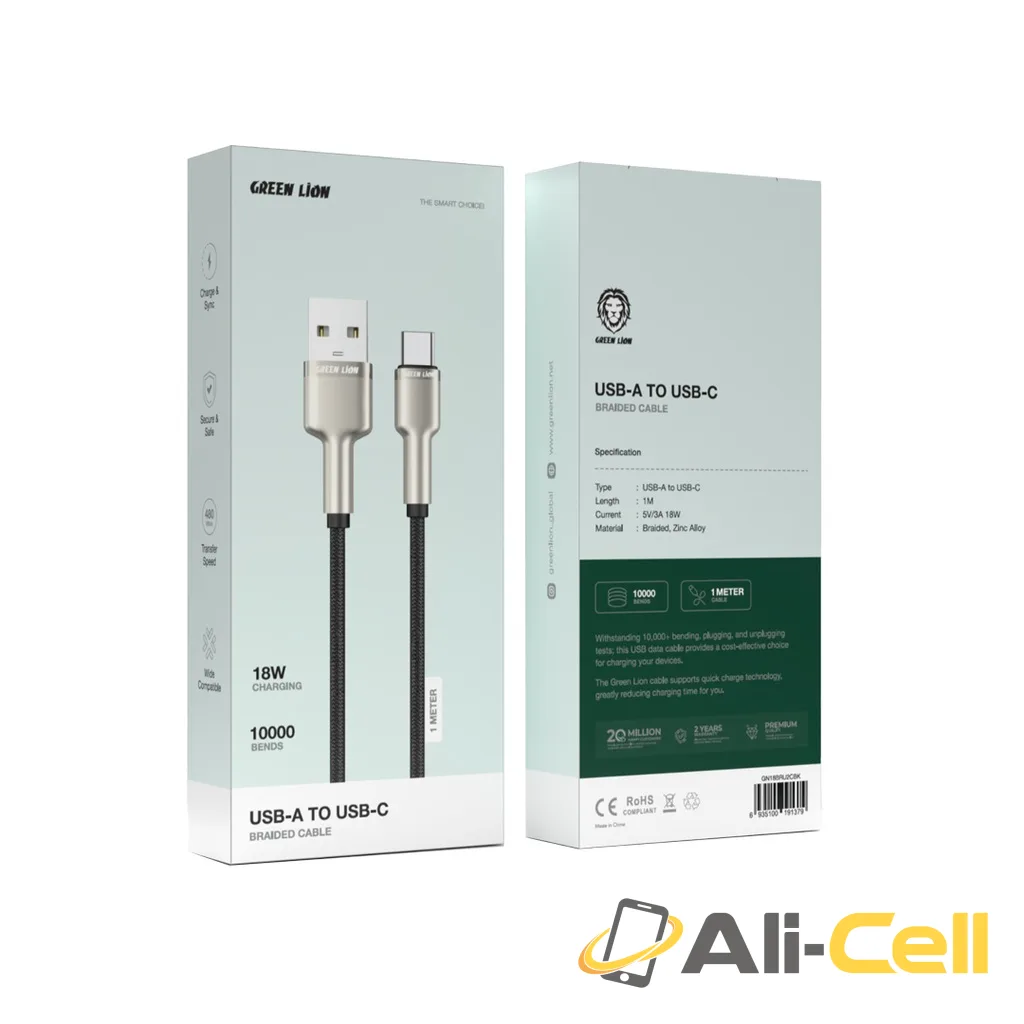 Green Lion USB-A to USB-C Braided Cable - Black — 2