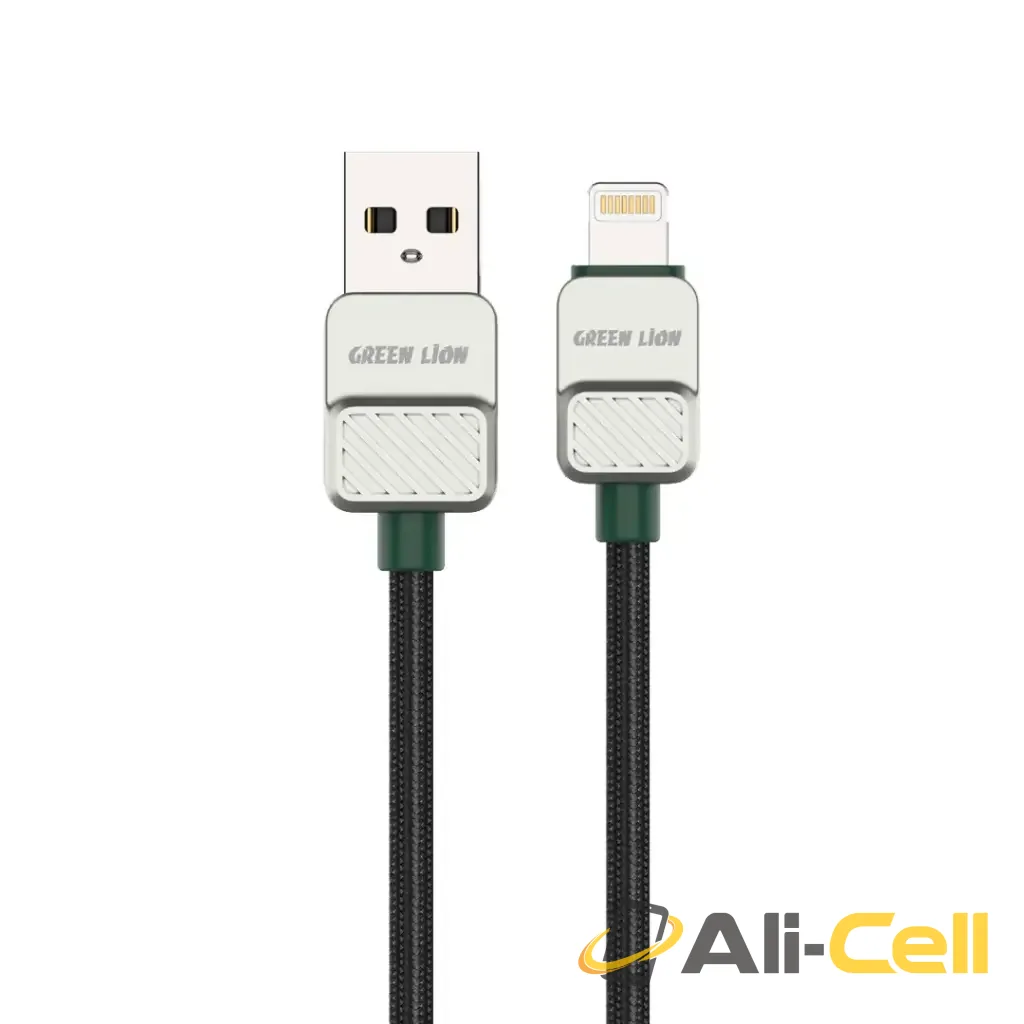 Green Lion USB-A to Lightning Electroplated Braided Cable - Black + Dark Green