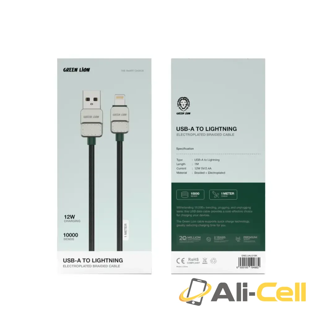 Green Lion USB-A to Lightning Electroplated Braided Cable - Black + Dark Green — 2