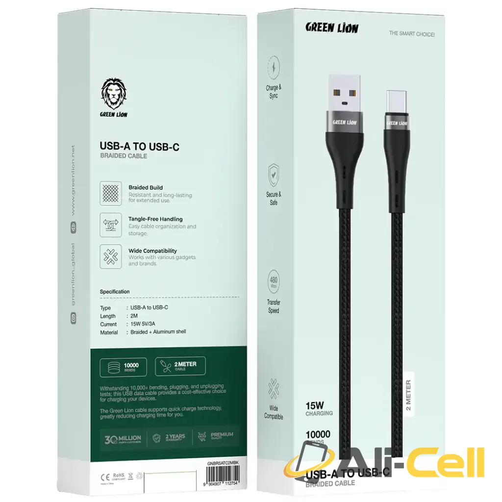 Green Lion USB-A to USB-C Braided Cable - Black — 2