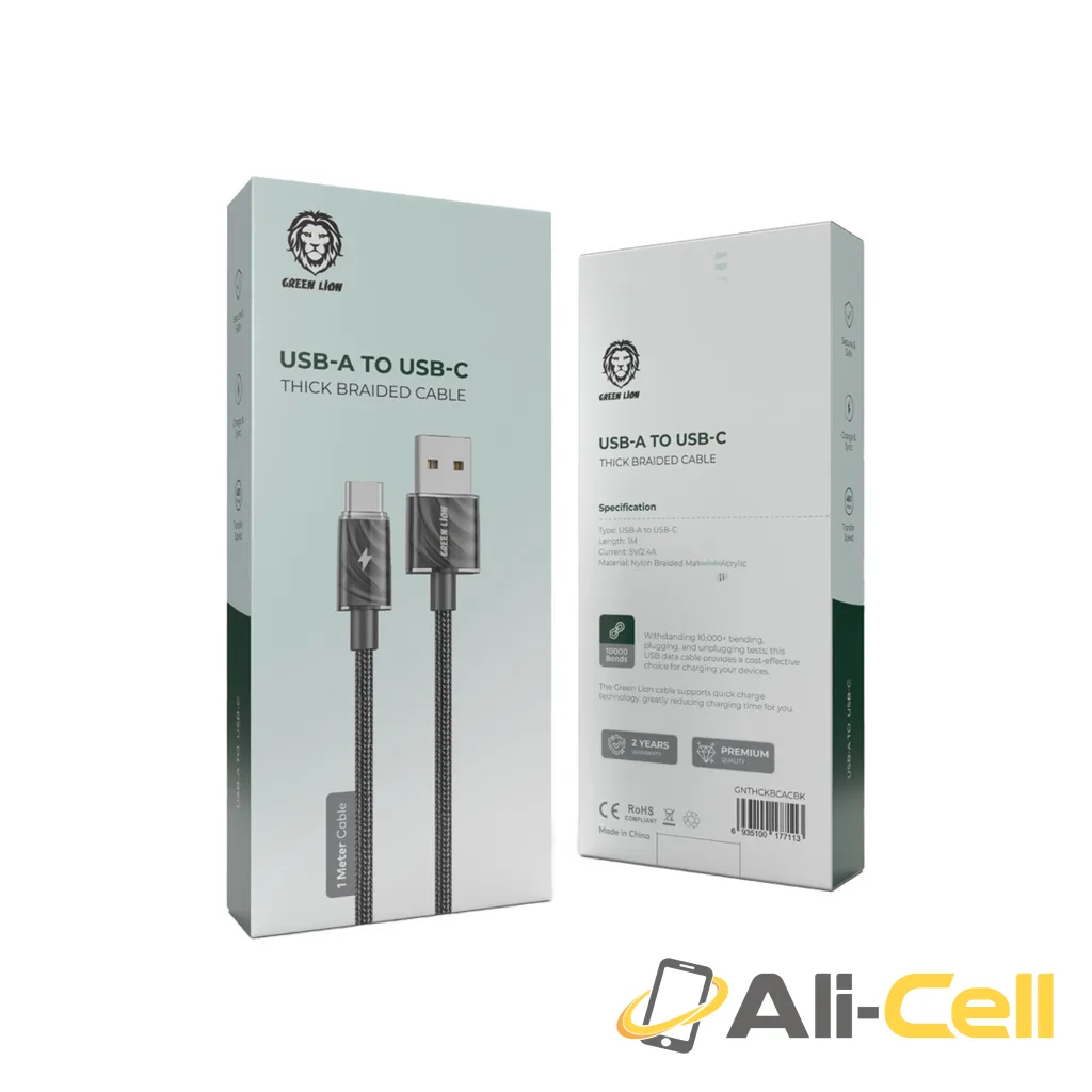 Green Lion USB-A to USB-C Thick Braided Cable 1M - Black — 2
