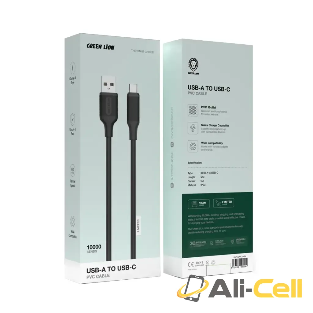 Green Lion USB-A to USB-C PVC Cable 2M - Black — 2
