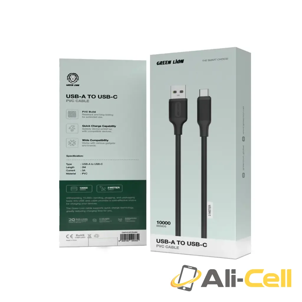 Green Lion USB-A to USB-C PVC Cable 3M - Black — 2