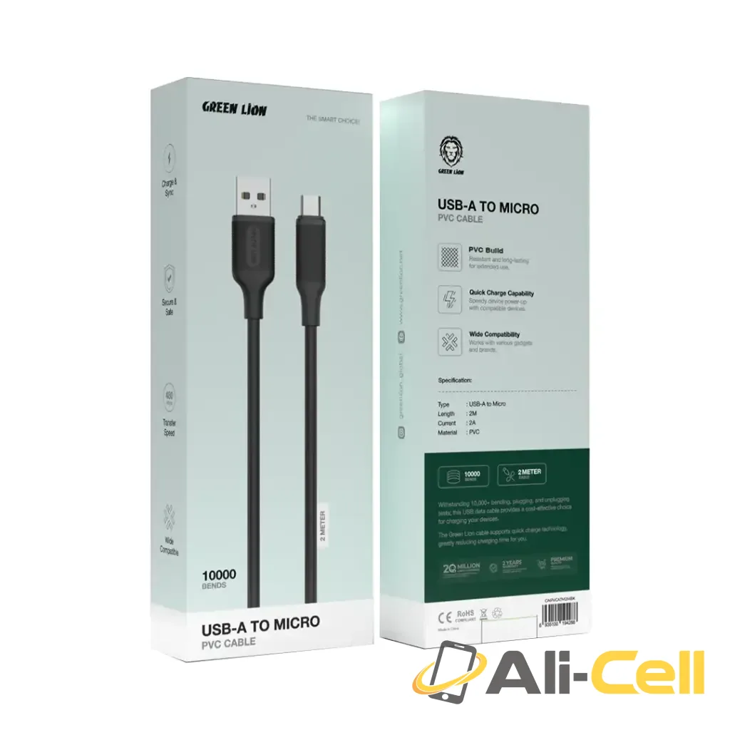 Green Lion USB-A to Micro PVC Cable 2M - Black — 2