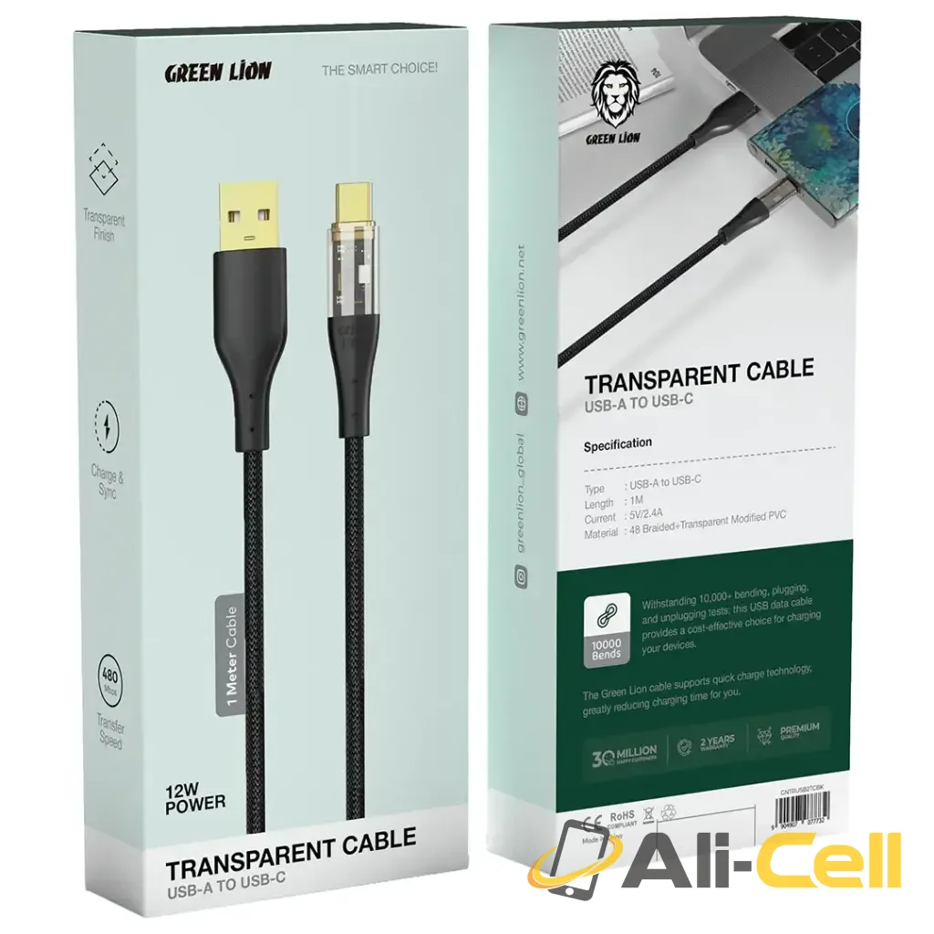 Green Lion USB-A to USB-C Transparent Cable - Black — 2