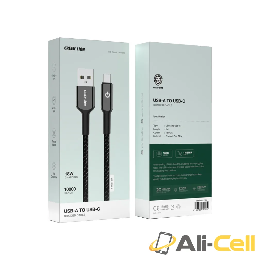 Green Lion USB-A to USB-C Braided Cable - Black — 2