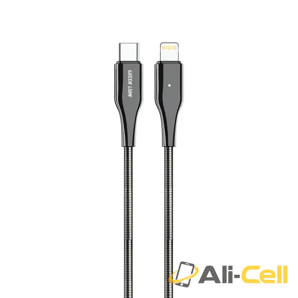 Green Lion USB-C To Lightning Metal Spring Hose Cable - Silver