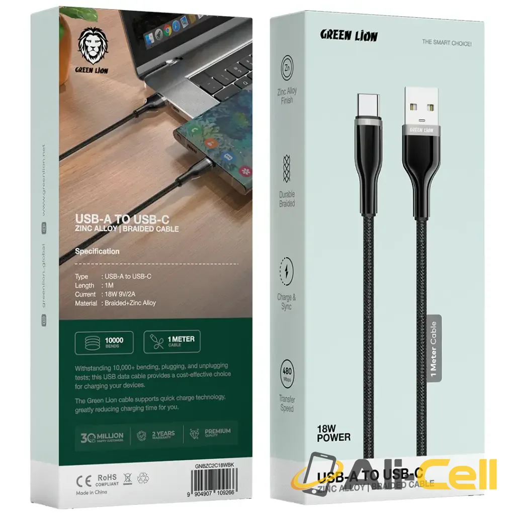 Green Lion USB-A to USB-C Zinc Alloy Braided Cable - Black — 2