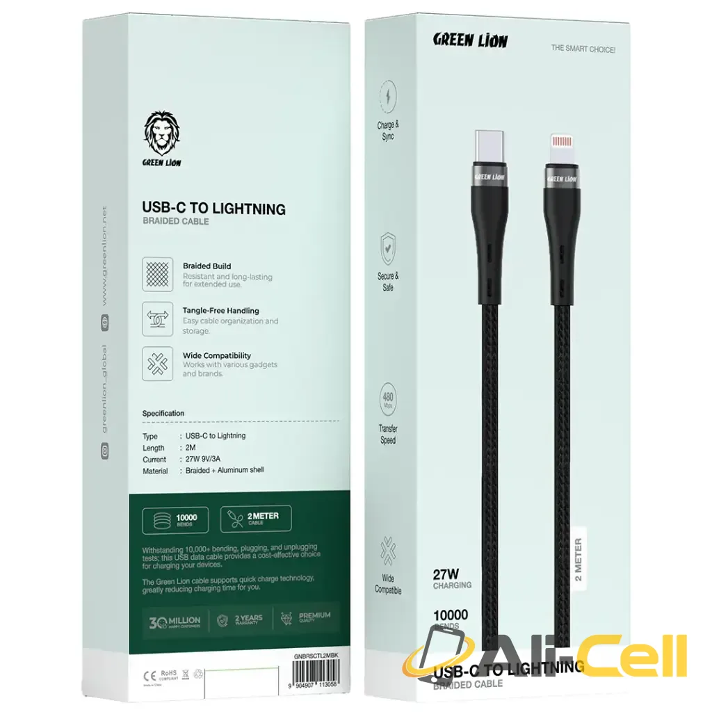 Green Lion USB-C to Lightning Braided Cable - Black — 2
