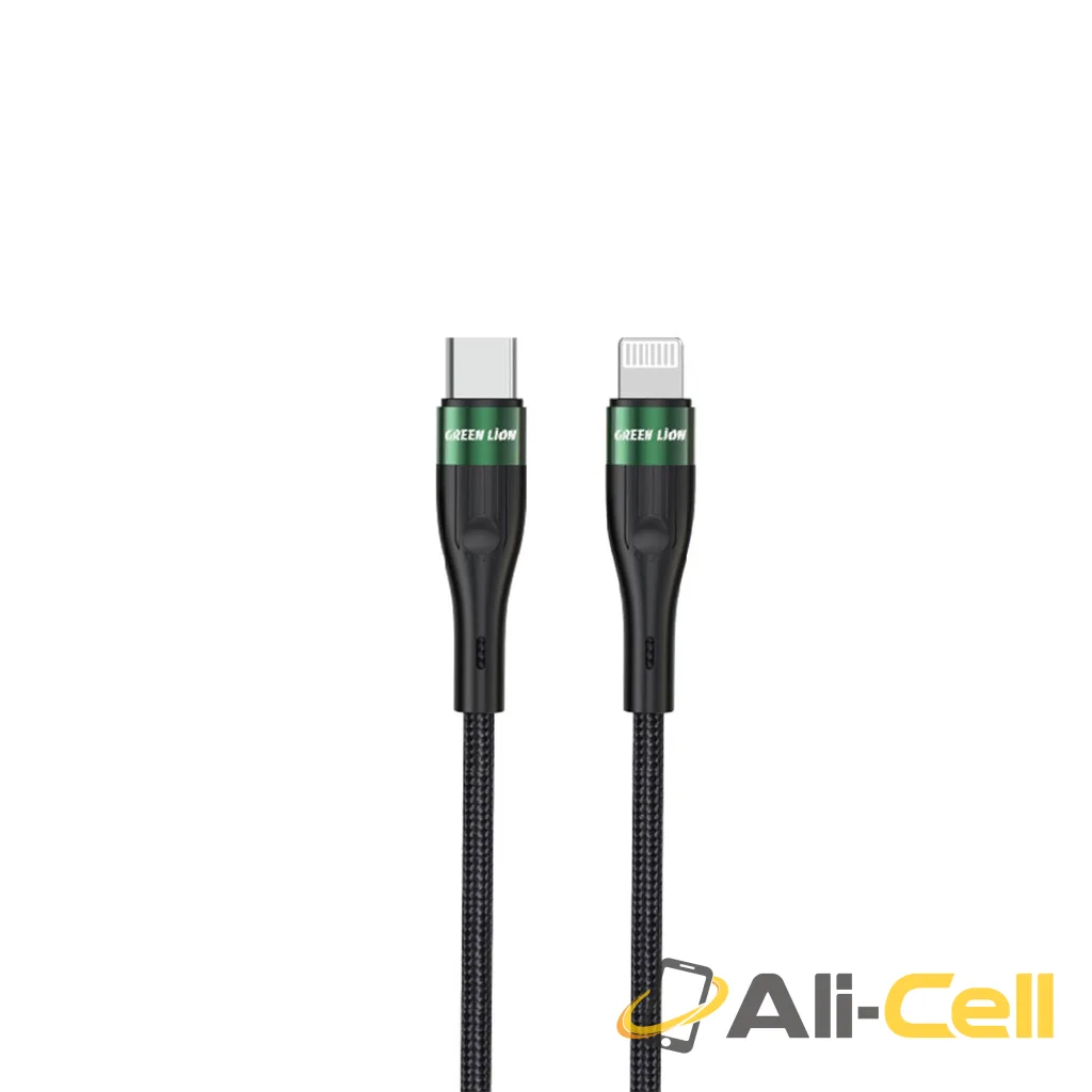 Green Lion USB-C to Lightning Braided Cable 1M PD 20W - Black