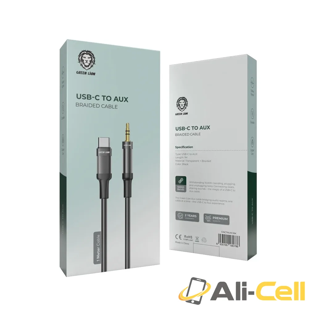 Green Lion USB-C to AUX Braided Cable 1M - Black — 2