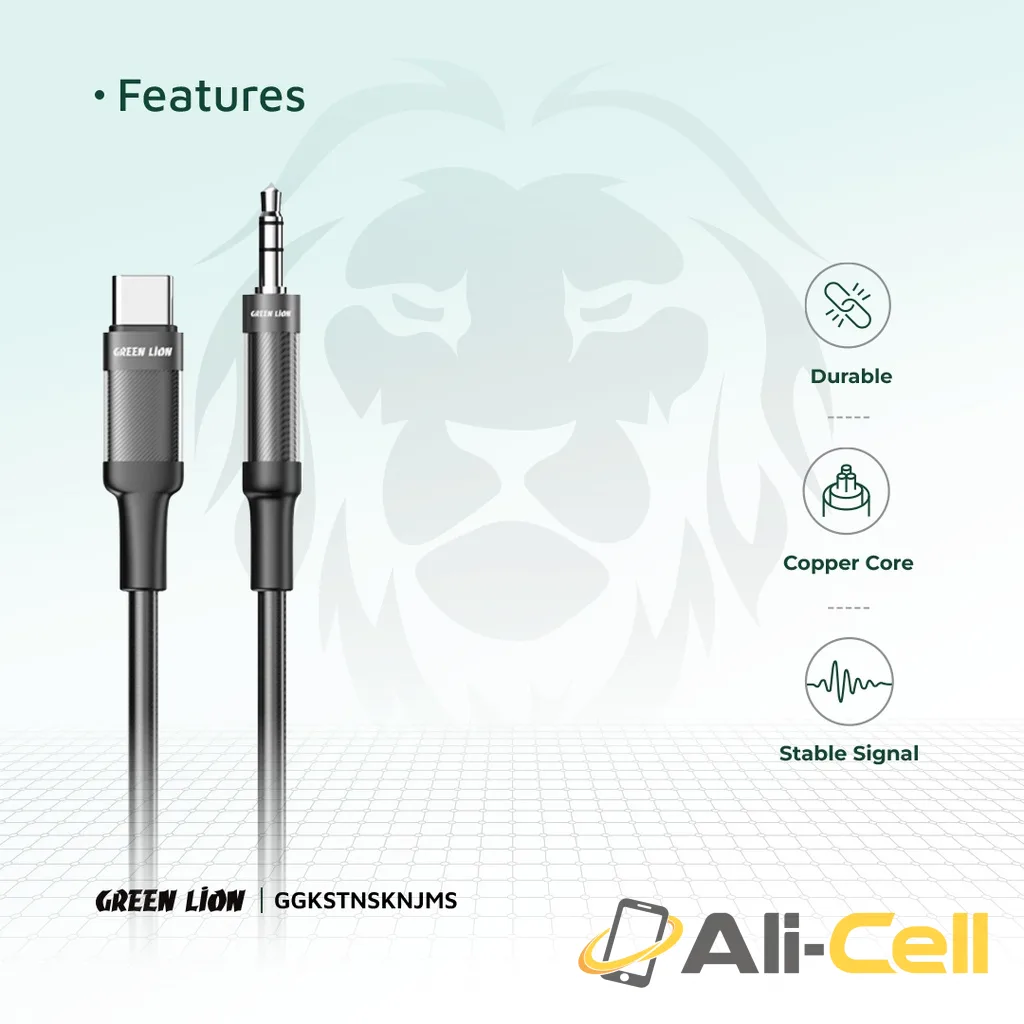 Green Lion USB-C to AUX Braided Cable 1M - Black — 3