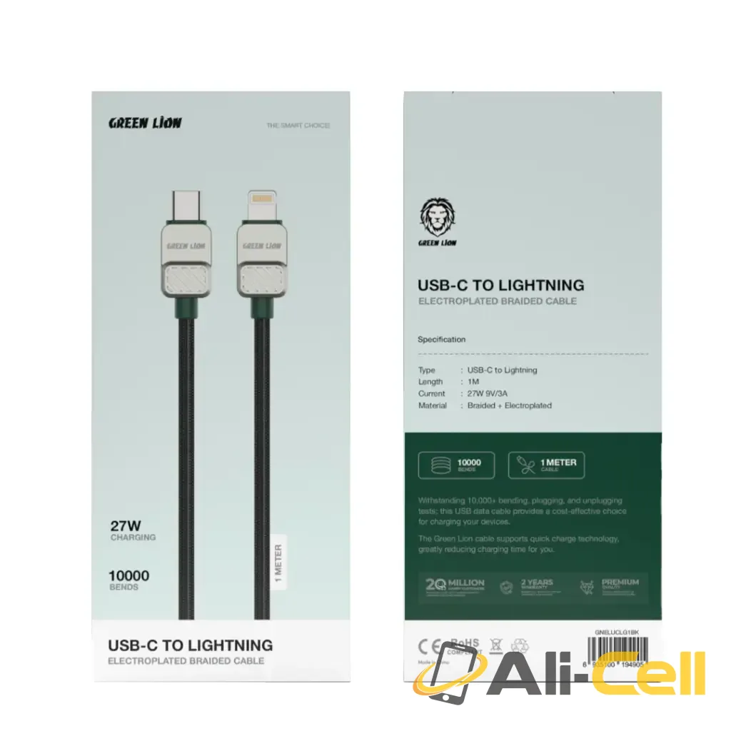 Green Lion USB-C to Lightning Electroplated Braided Cable - Black + Dark Green — 2