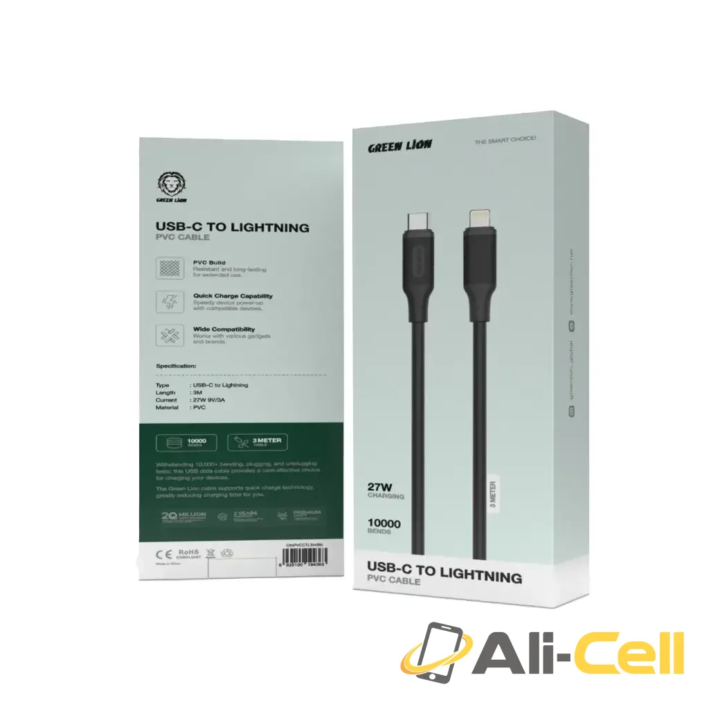 Green Lion USB-C to Lightning PVC Cable 3M - Black — 2