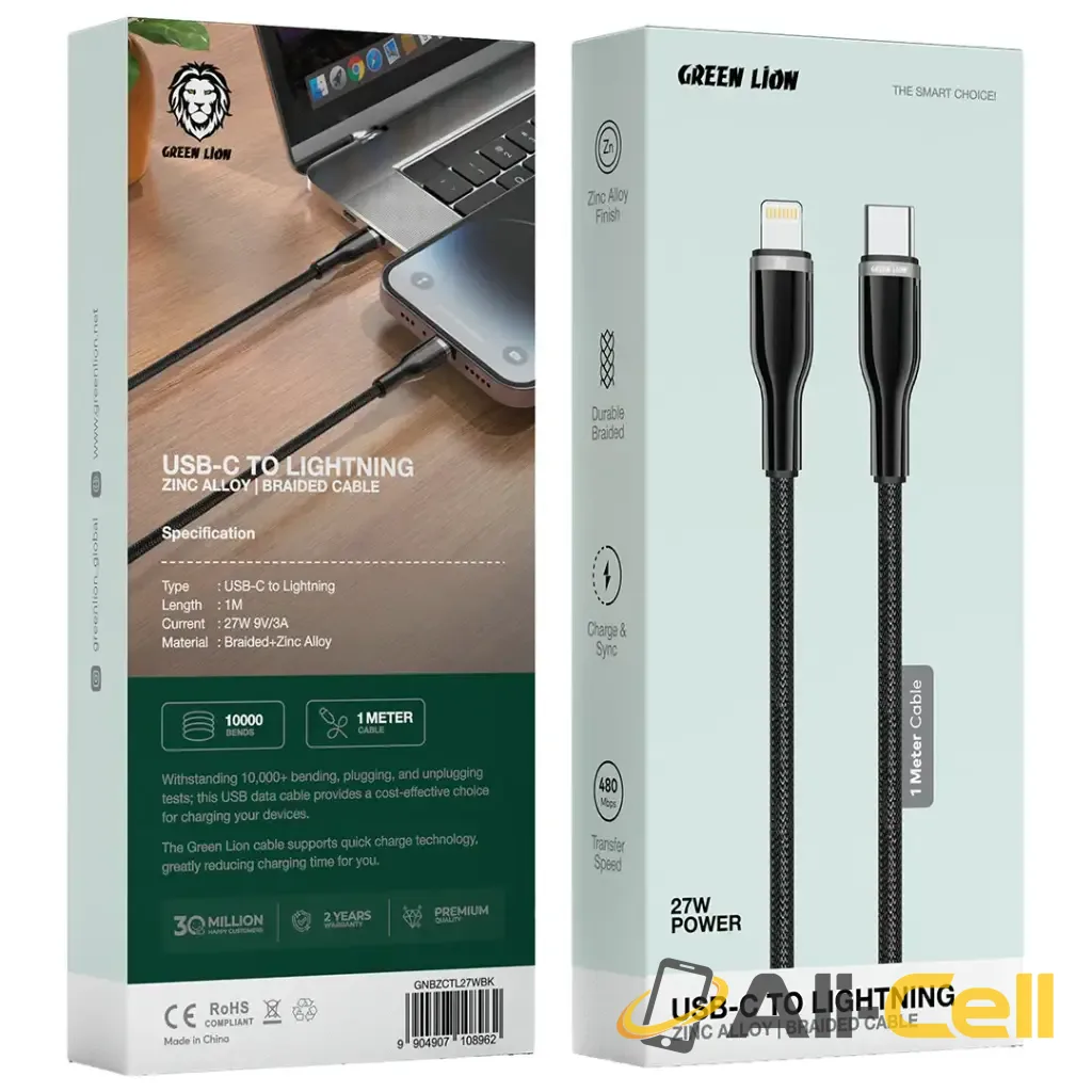 Green Lion USB-C to Lightning Zinc Alloy Braided Cable - Black — 2