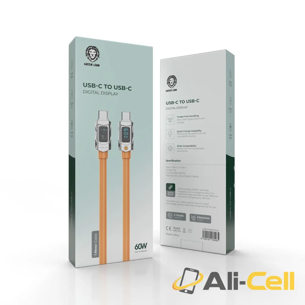 Green Lion USB-C to USB-C Digital Display Data Cable 1M 60W - Orange