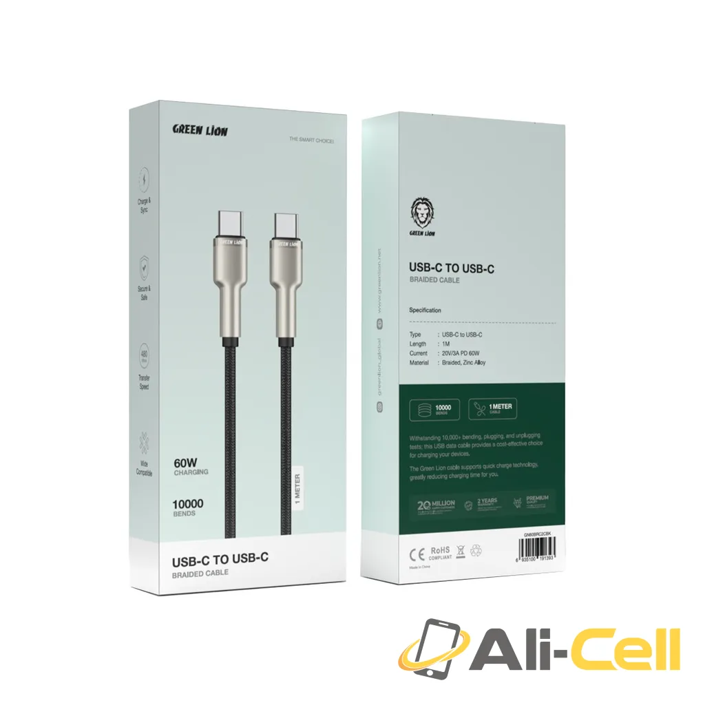 Green Lion USB-C to USB-C Braided Cable - Black — 2