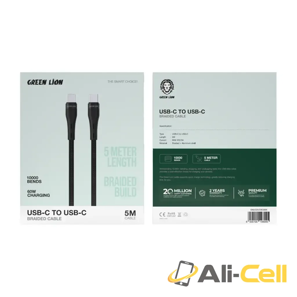 Green Lion USB-C to USB-C Braided Cable 60W - Black — 2