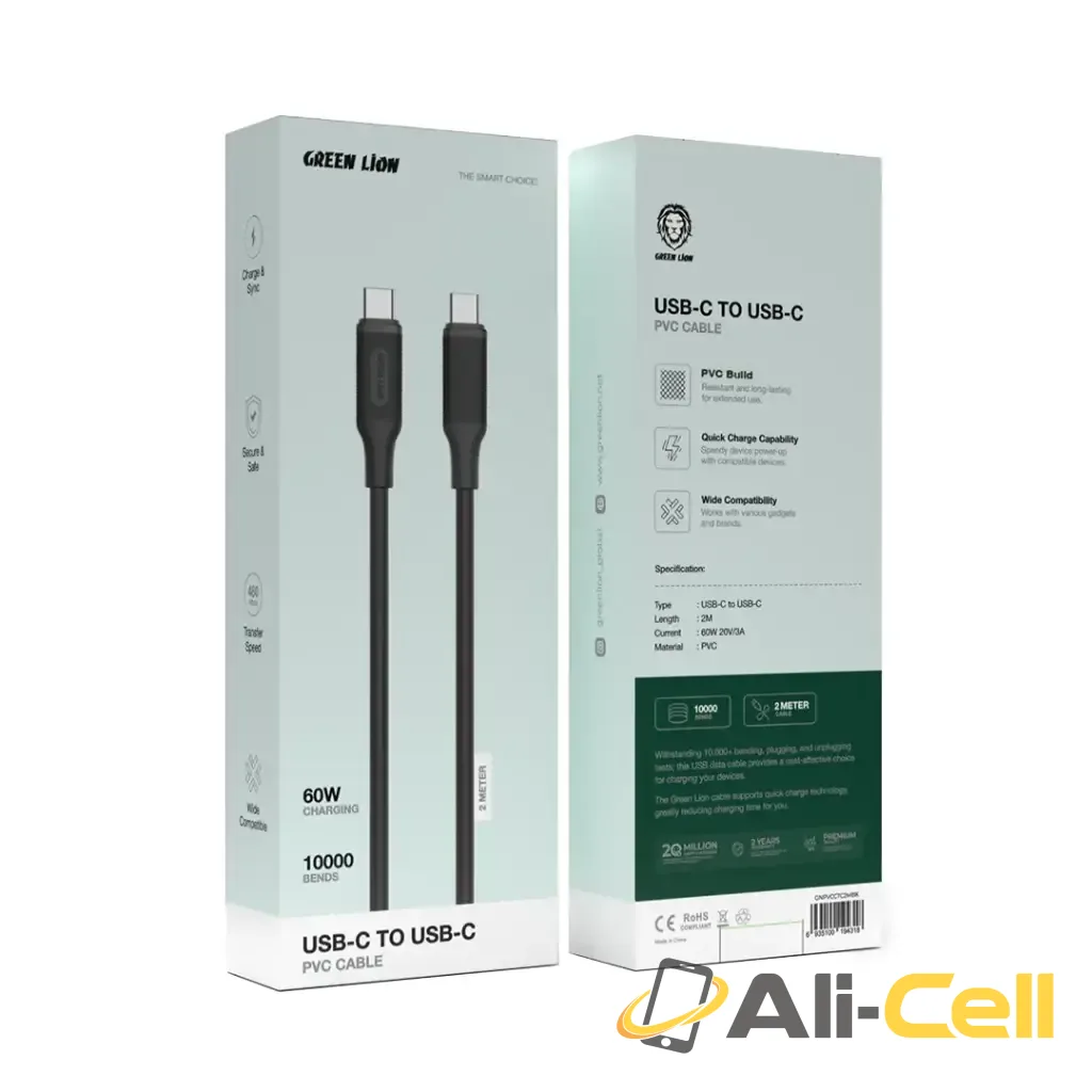 Green Lion USB-C to USB-C PVC Cable 2M - Black — 2