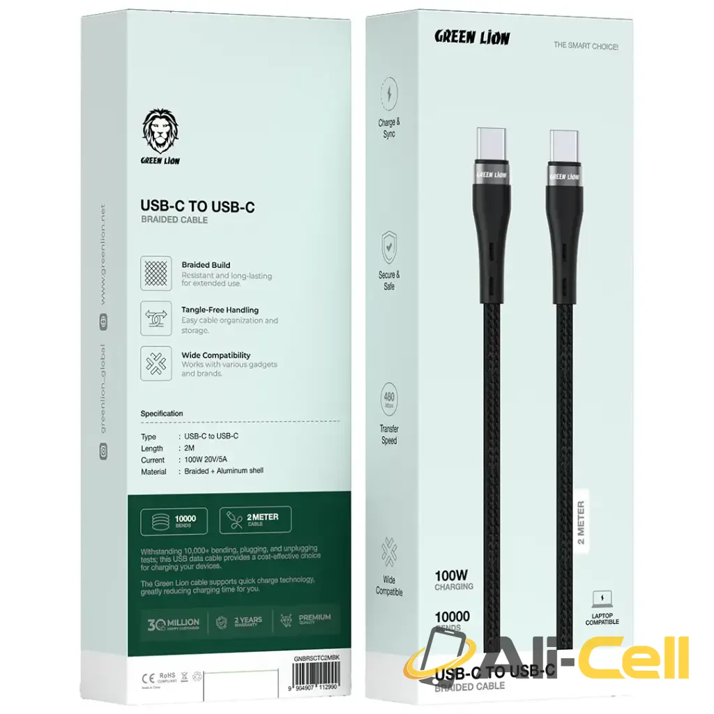 Green Lion USB-C to USB-C Braided Cable - Black — 2
