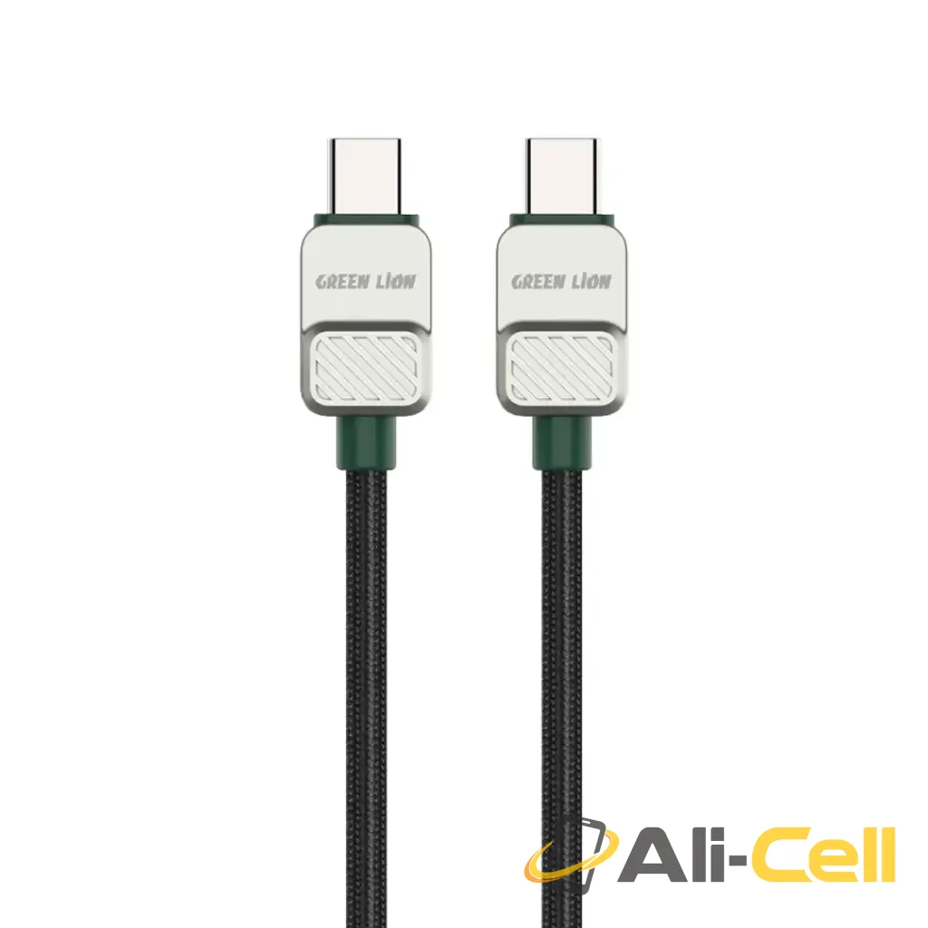 Green Lion USB-C to USB-C Electroplated Braided Cable - Black + Dark Green