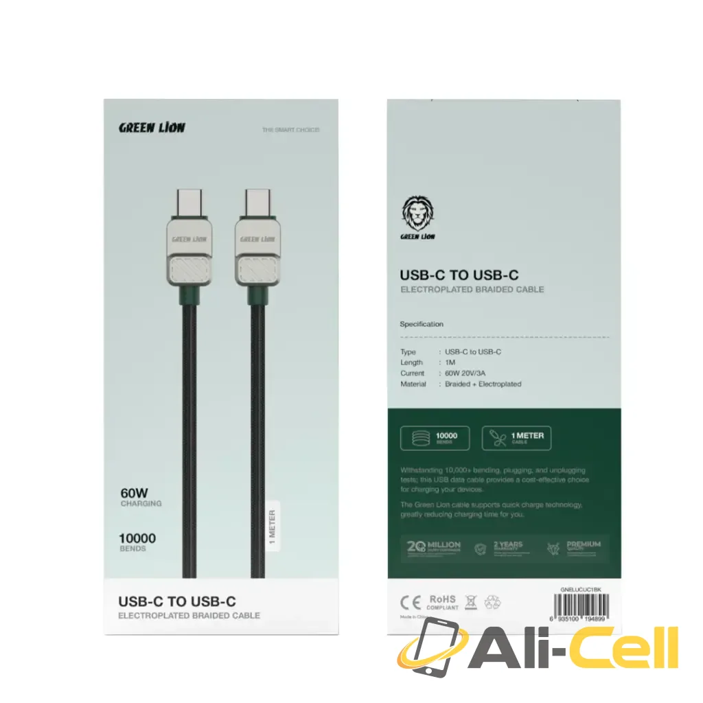 Green Lion USB-C to USB-C Electroplated Braided Cable - Black + Dark Green — 2