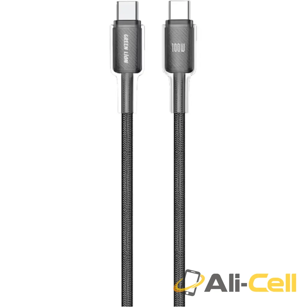 Green Lion USB-C to USB-C Transparent PC Casing 1m Braided Cable PD 100W - Black