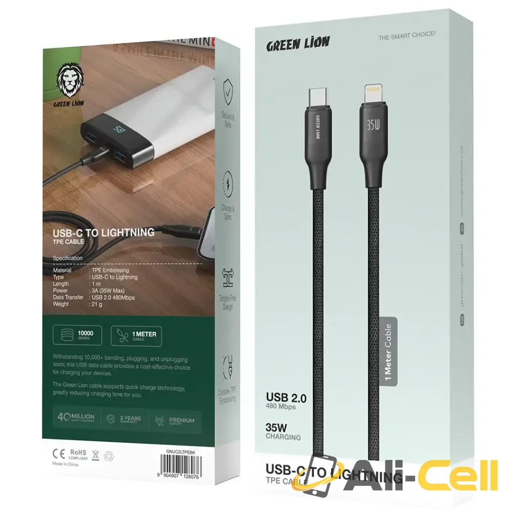Green Lion USB-C to Lightning TPE Cable - Black — 2
