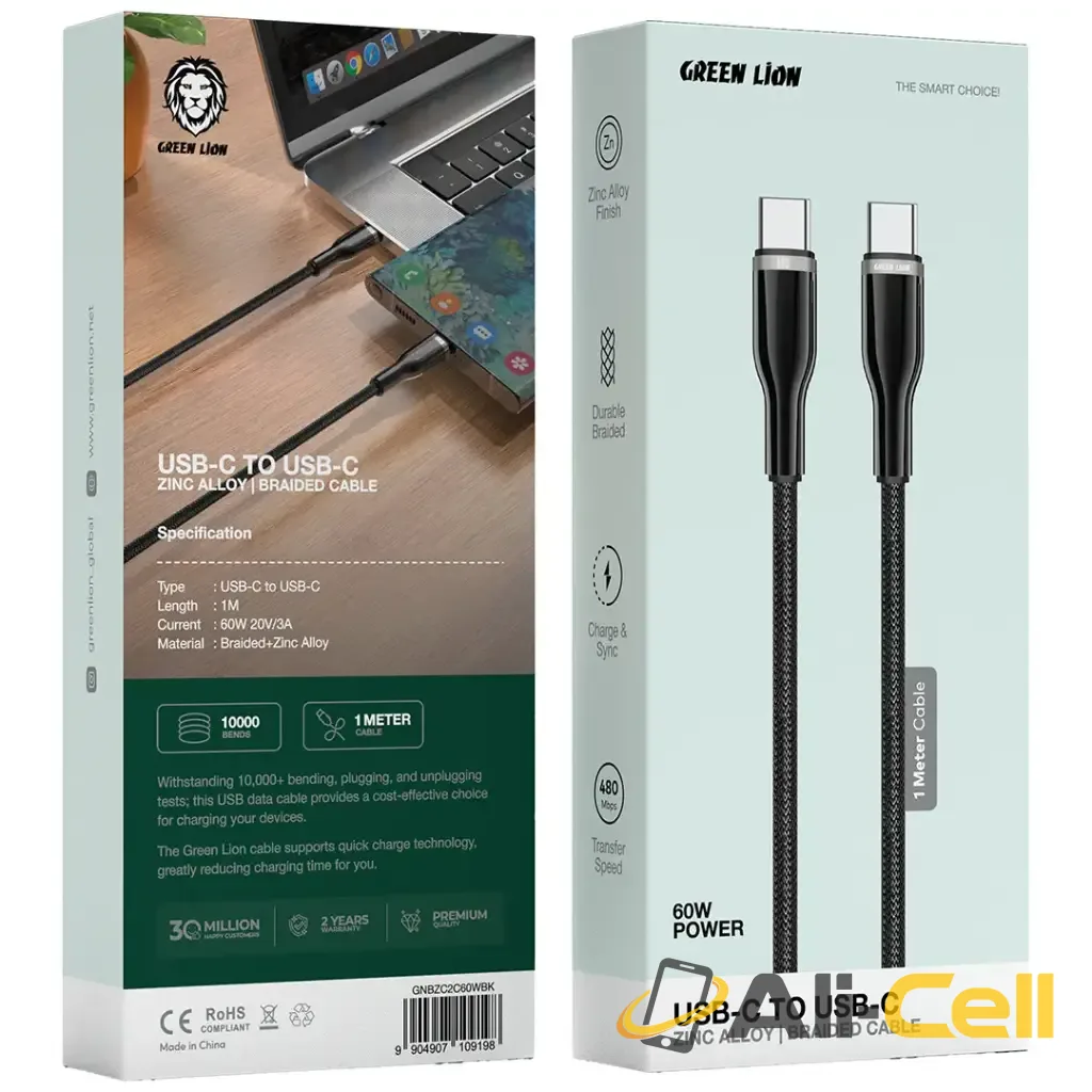 Green Lion USB-C to USB-C Zinc Alloy & Braided Cable - Black — 2