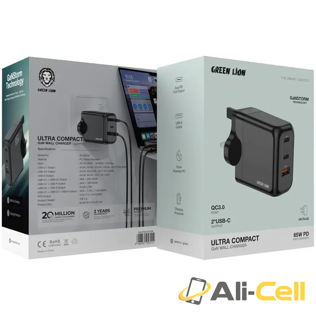 Green Lion Ultra Compact GaN Wall Charger - Black — 3