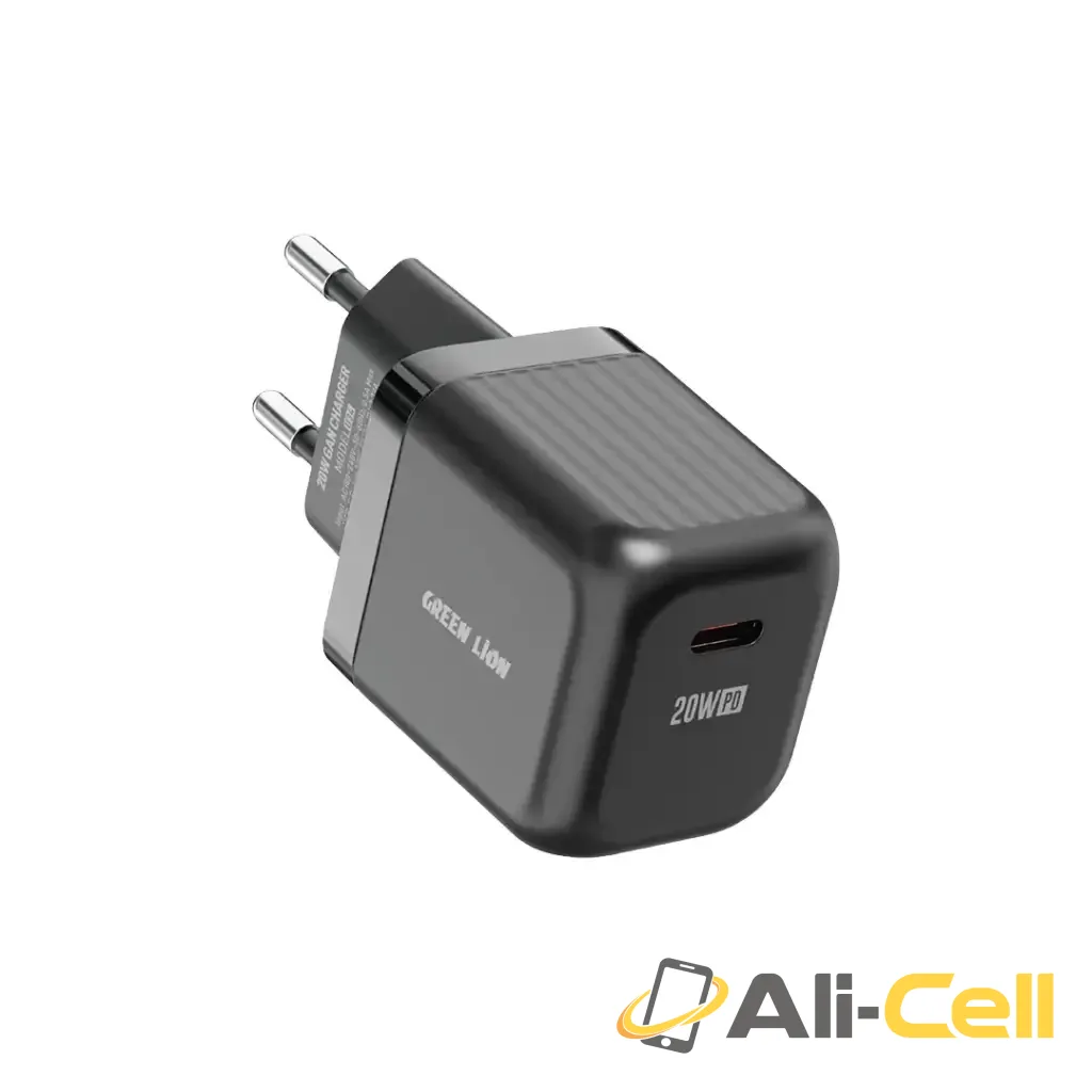 Green Lion Ultra Compact GaN Wall Charger EU Pin USB-C 20W (with C to C / C to L Cable) - Black