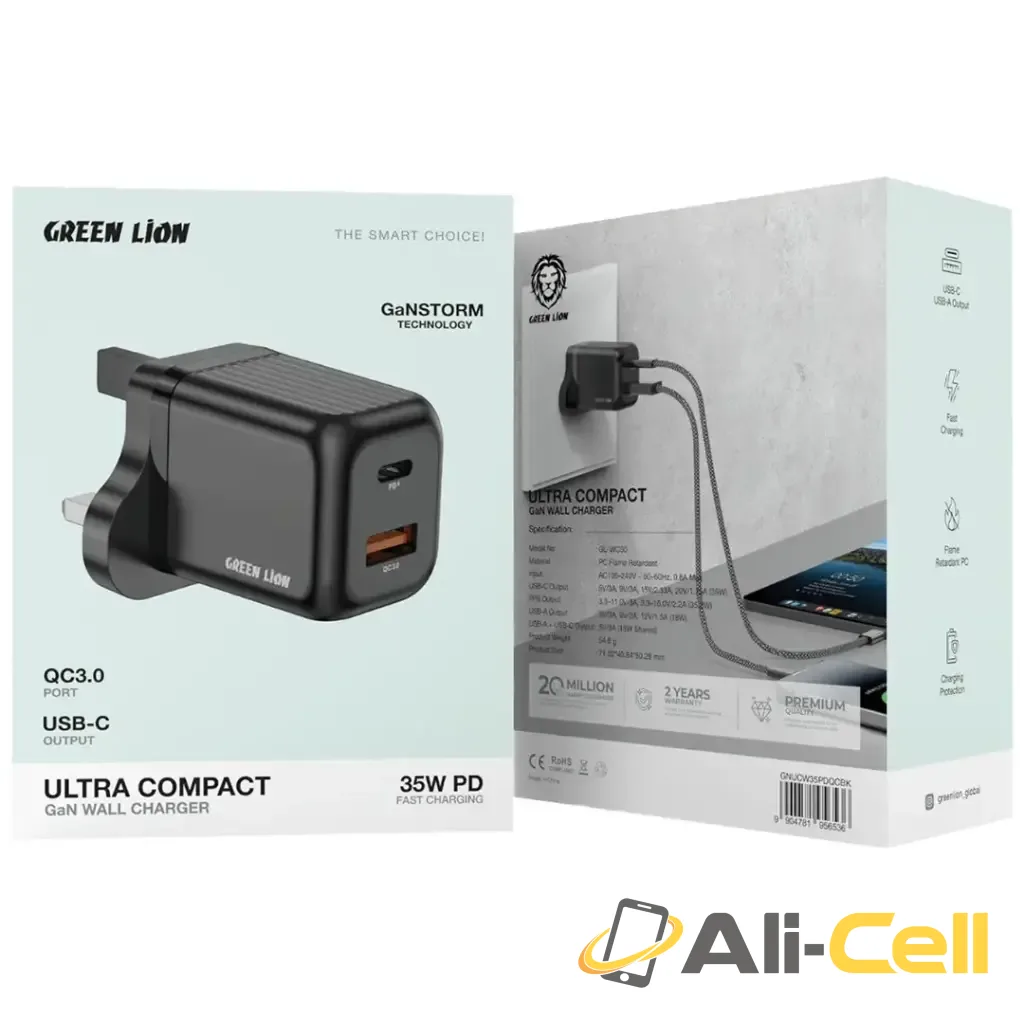 Green Lion Ultra Compact Gan Wall Charger 35W - Black — 3