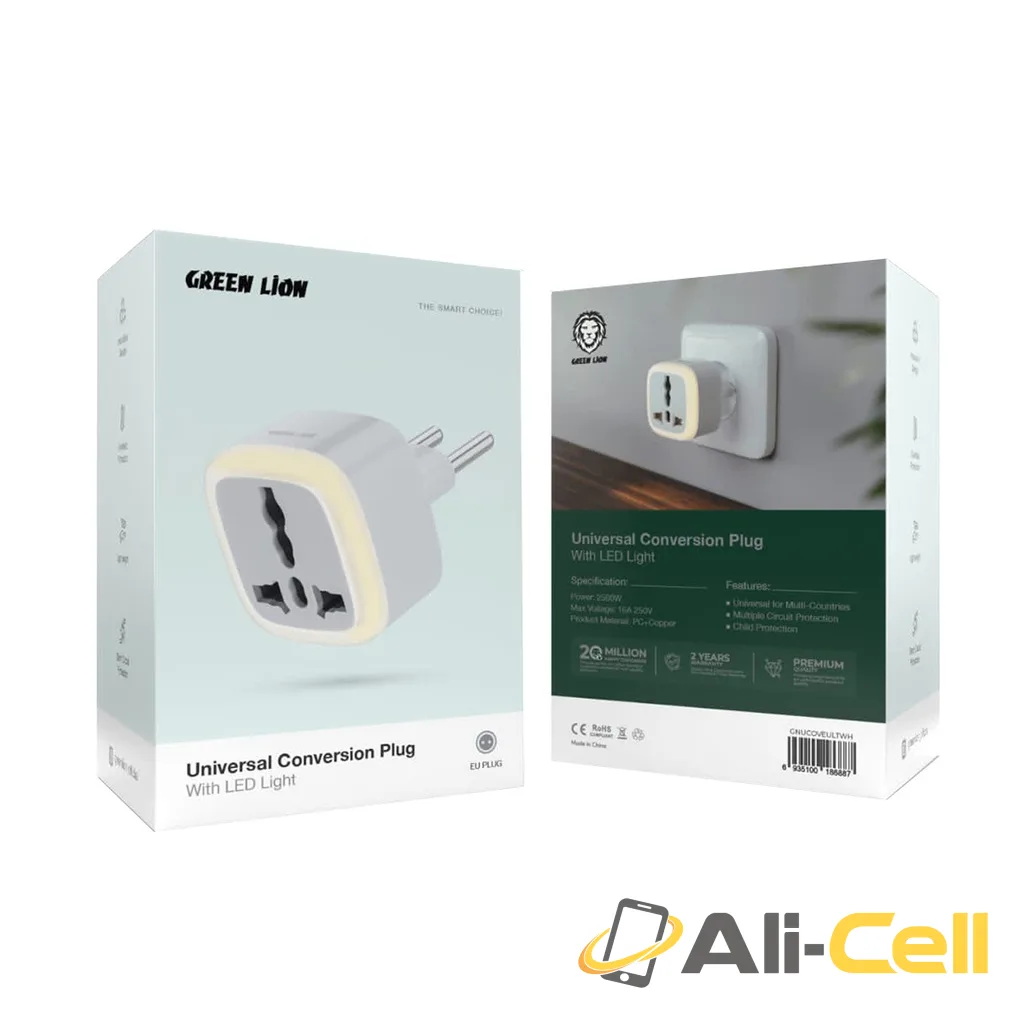 Green Lion Universal Conversion Plug with LED light - White — 2