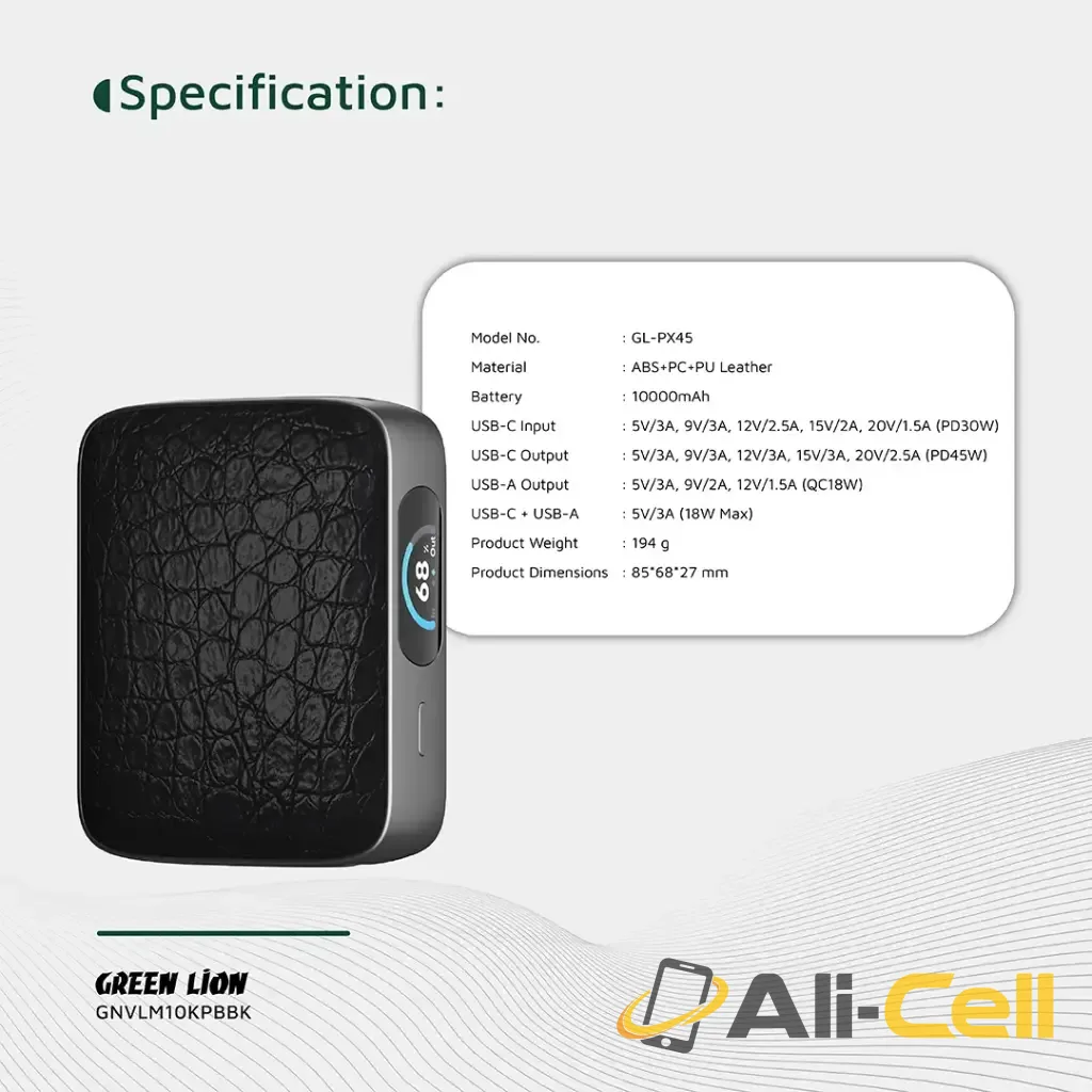 Green Lion Valmont 10000mAh Power Bank PD 45W - Black — 3
