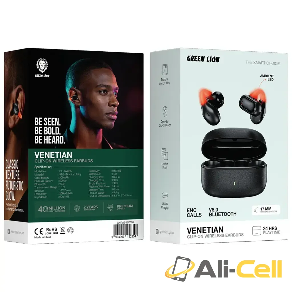 Green Lion Venetian Clip-On Wireless Earbuds - Black — 2