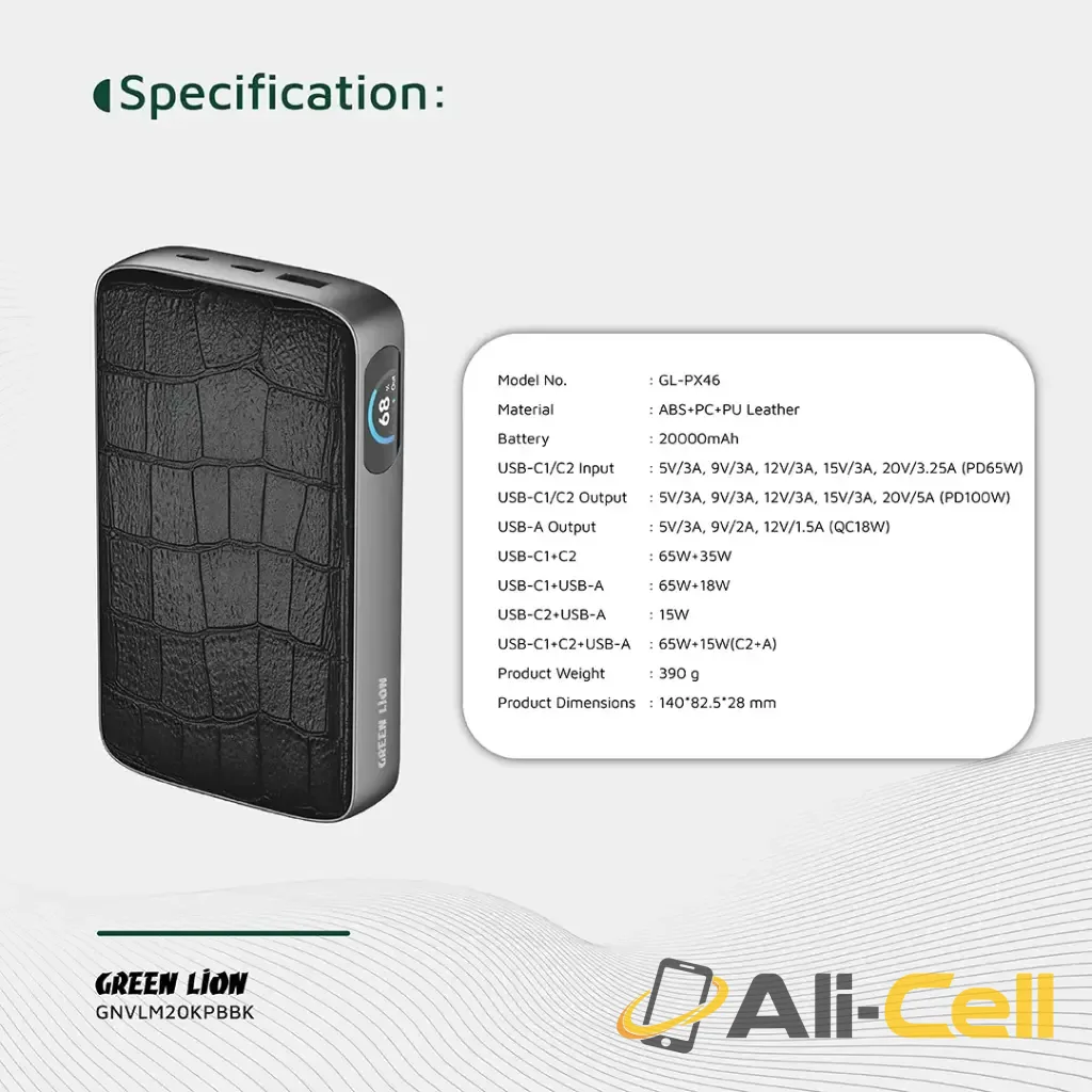 Green Lion Valmont 20000mAh Power Bank PD 100W - Black — 2