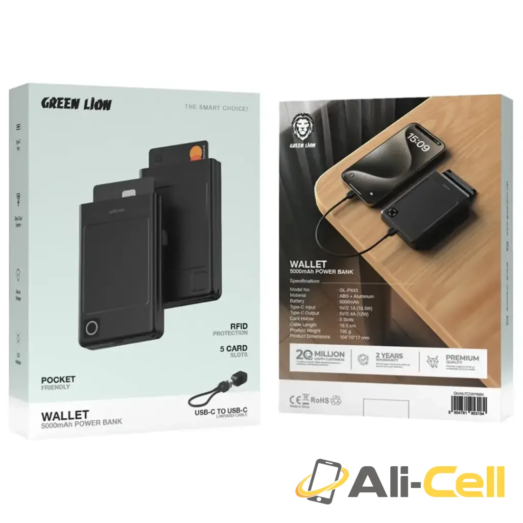 Green Lion Wallet 5000mAh Power Bank - Black — 2