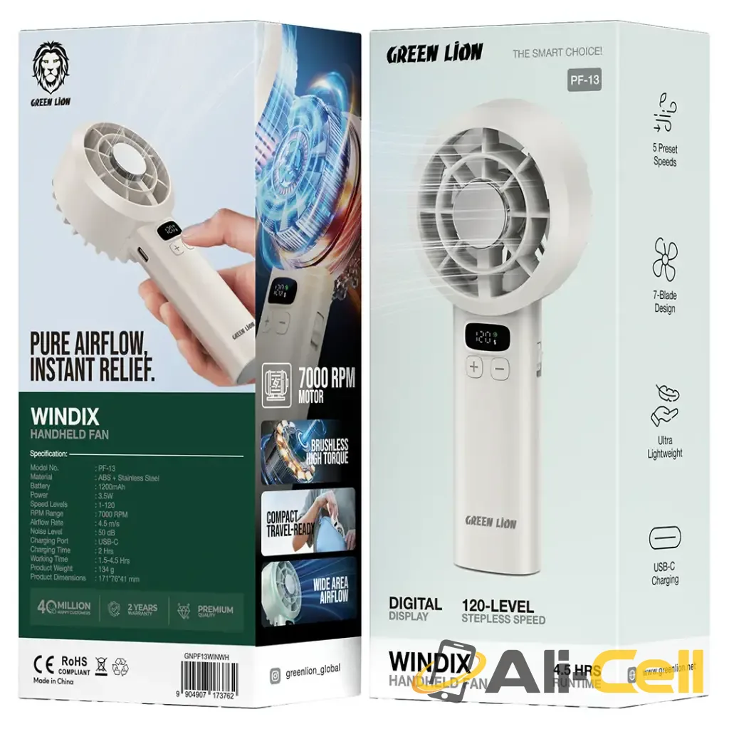 Green Lion Windix Handheld Fan - White — 2