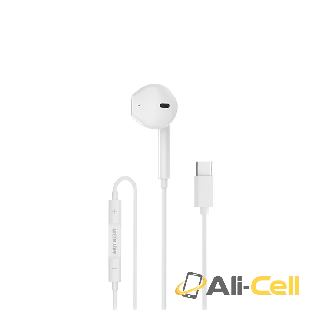 Green Lion Wired Mono Earphones with Type-C Connector - White