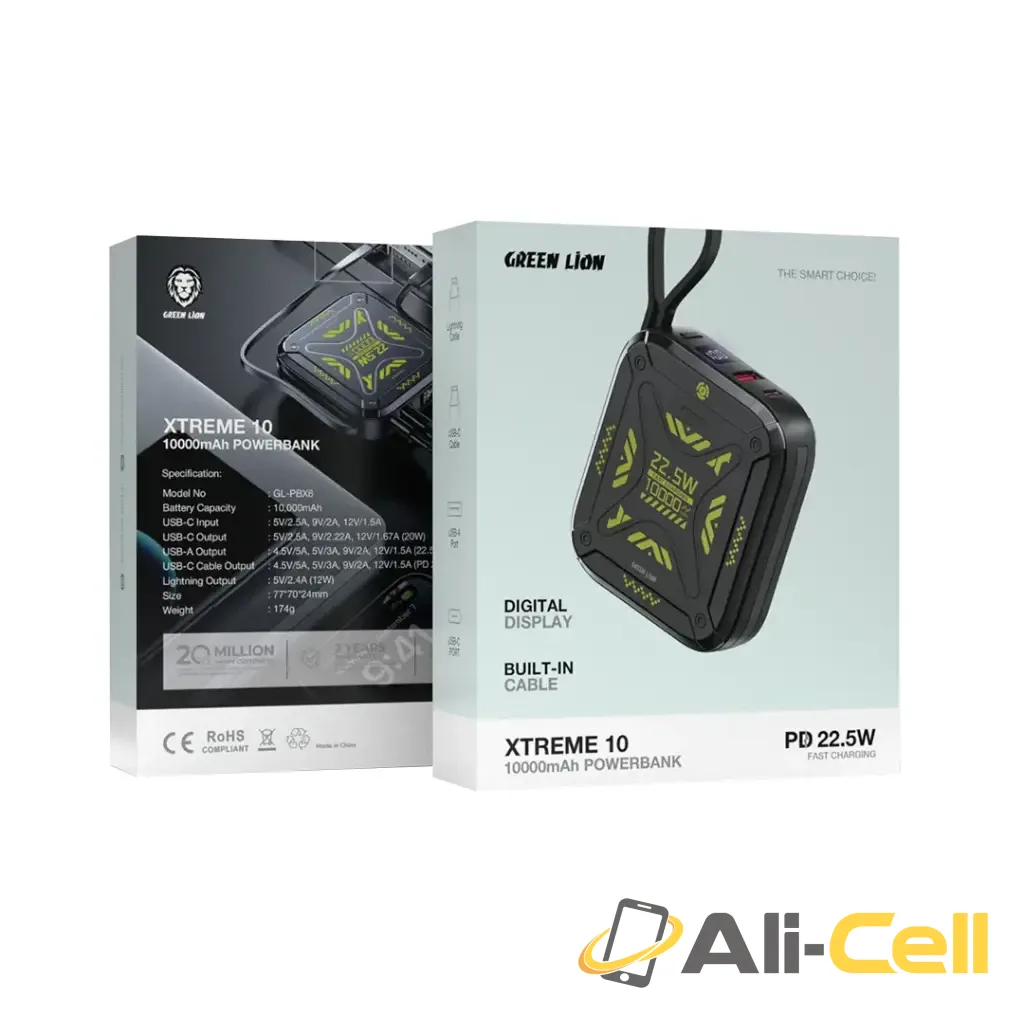 Green Lion Xtreme 10 Power Bank 10000mAh PD 22.5W - Black — 3