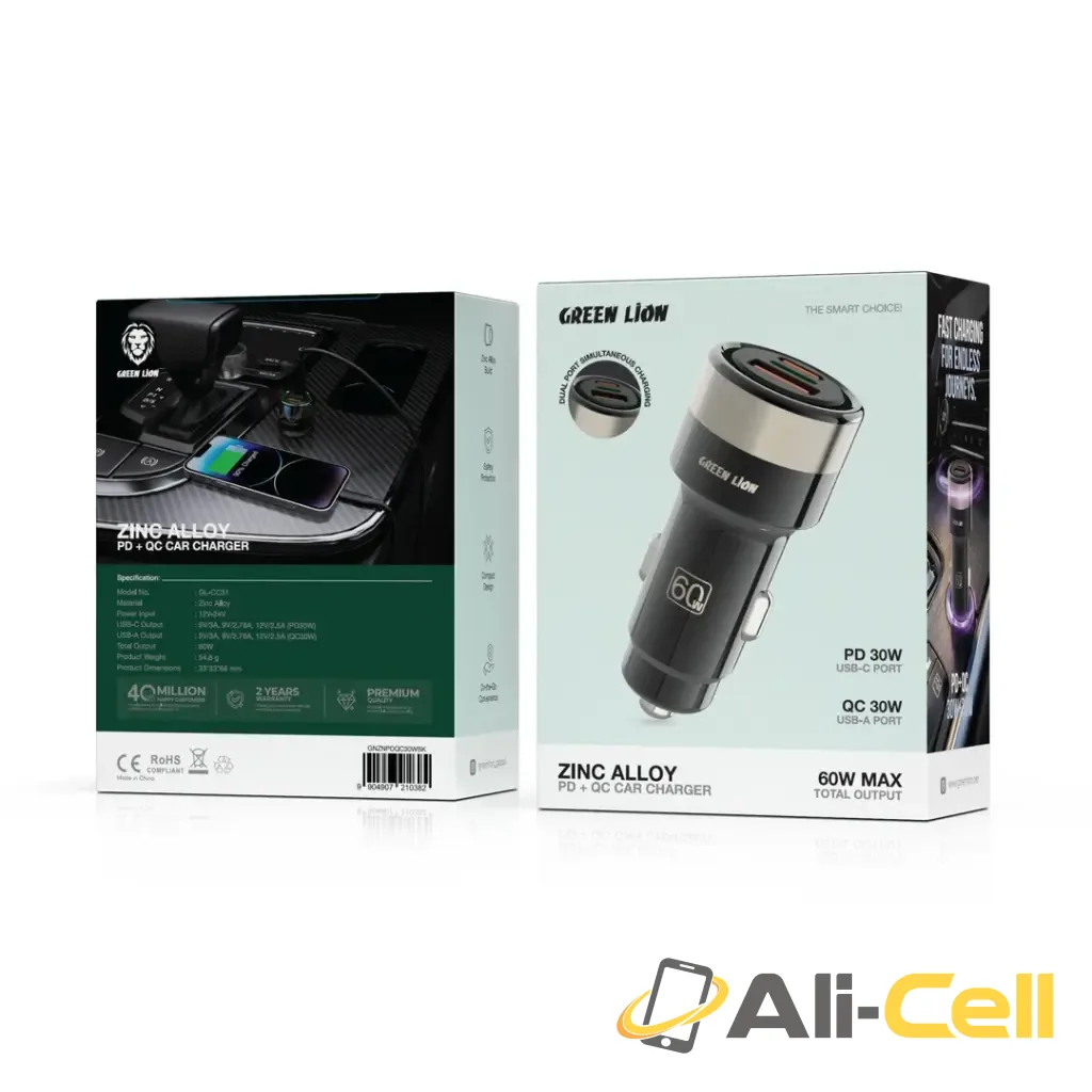 Green Lion Zinc Alloy Dual PD Car Charger - Black — 3