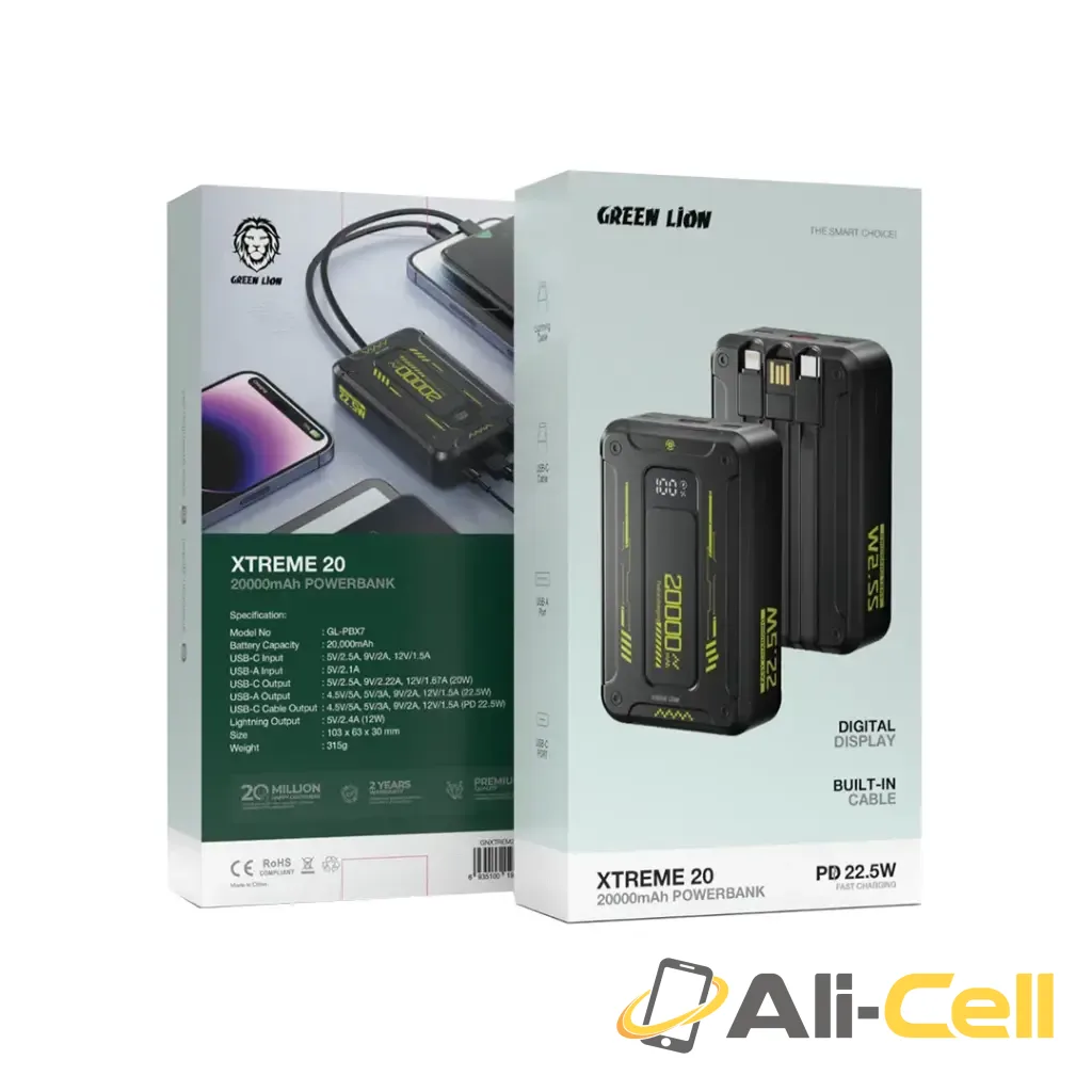 Green Lion Xtreme 20 Power Bank 20000mAh PD 22.5W - Black — 2